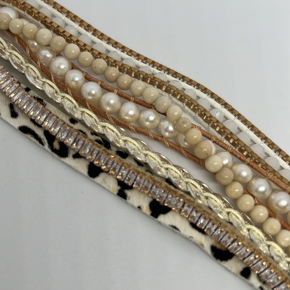 Victoria Emerson Multi-Strand Bracelet Featuring Leopard, Gold, & Neutrals NWOT